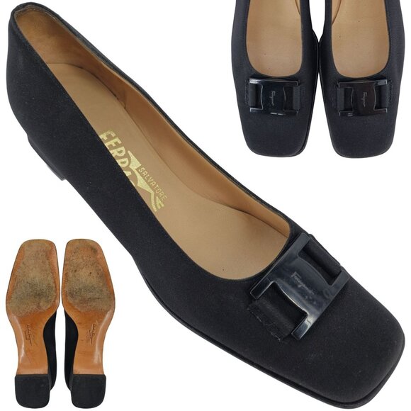 Salvatore Ferragamo Shoes - Salvatore Ferragamo Italy Black Fabric Formal Dress Shoes Women 8AA Buckle Pumps